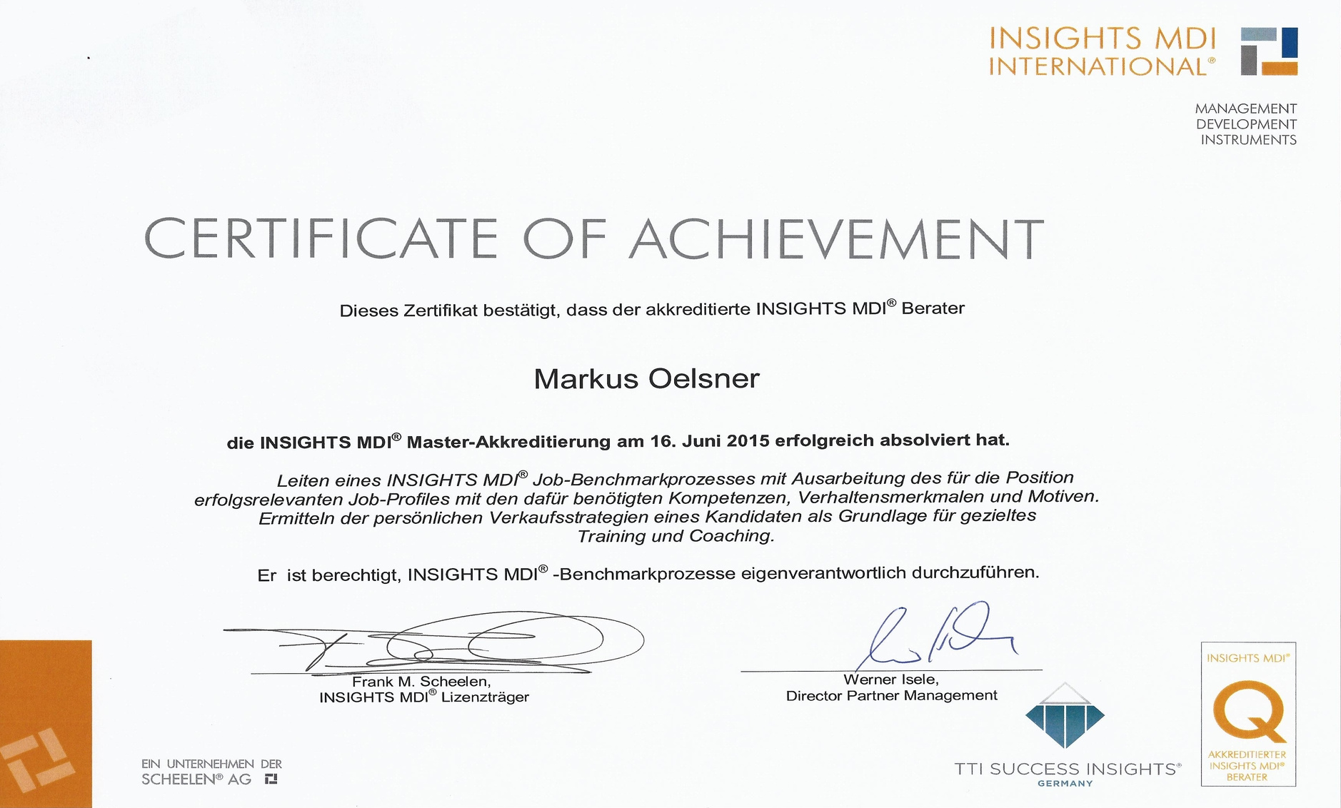 Insight Master Akkreditierung Zertifikat